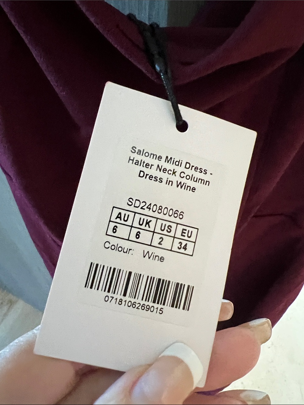 NWT REVOLVE Showpo Salome wine Halter Fitted Maxi Dress US 2 - Picture 7 of 10